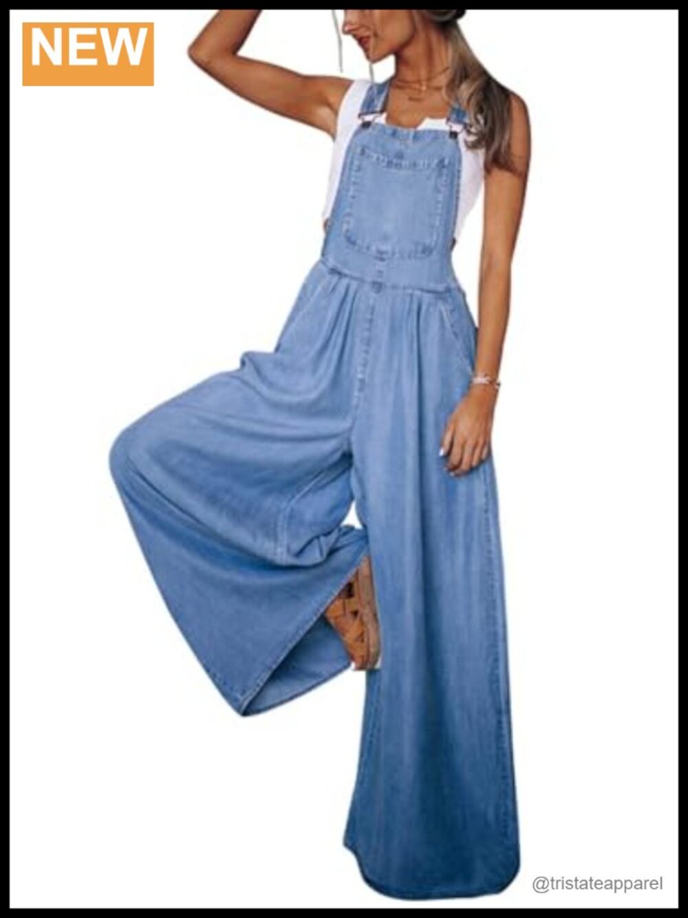 Adjustable Strap Wide Leg Denim Bib Overalls Baggy Distressed Jean Pants